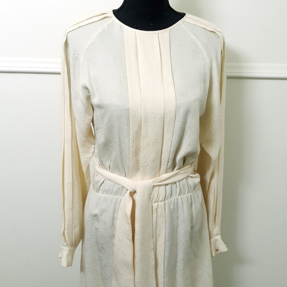 Vintage St. Pierre Ltd. Pleated Silk Shift Dress Size 6 Cream - Picture 8 of 15